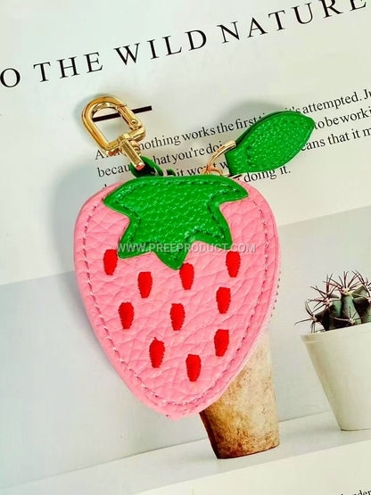 Mini PU Fruit-Print Keychain Pouch – Playful Accessory