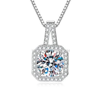Geometric Square Cut Moissanite Solitaire Pendant in Sterling Silver