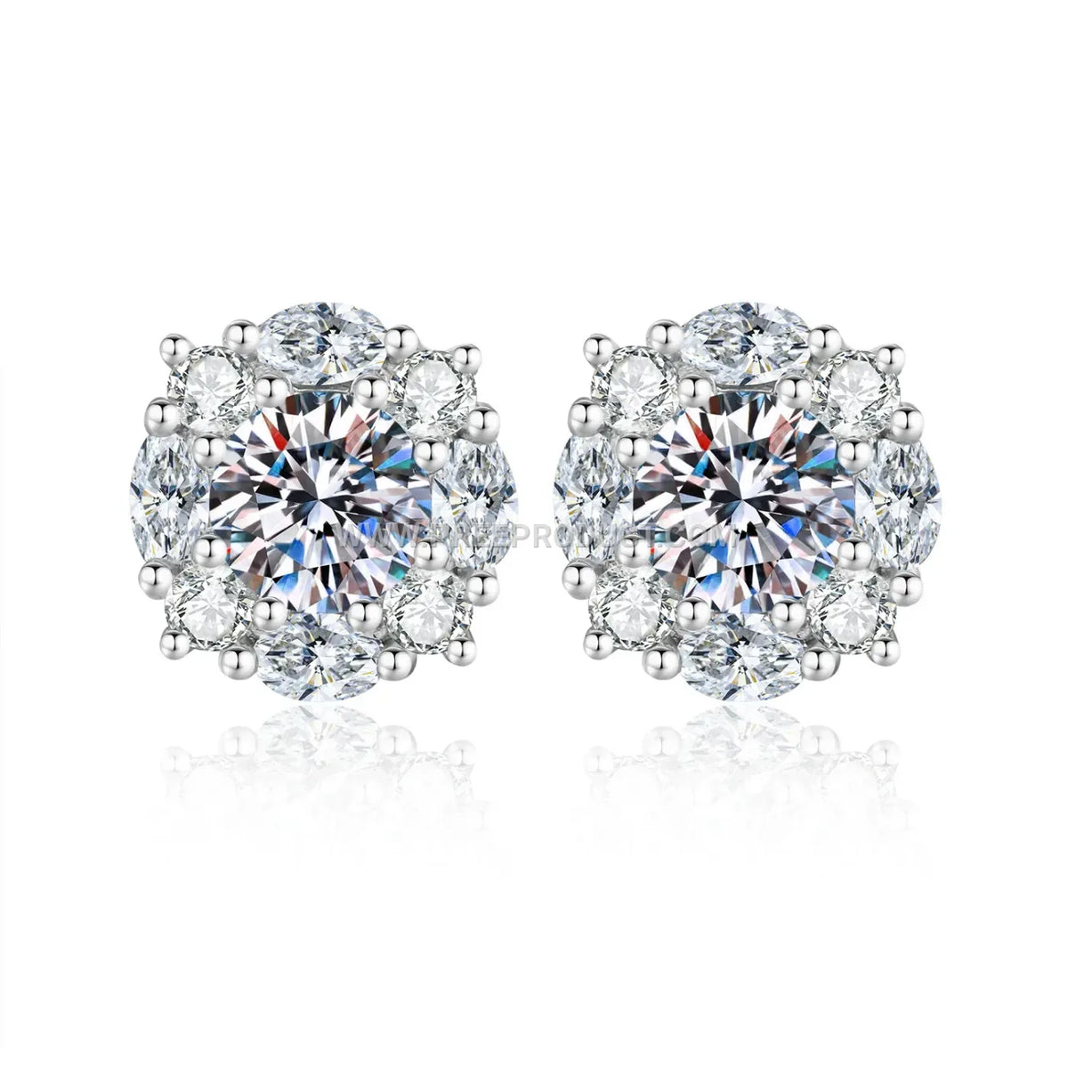 Geometric Sterling Silver Stud Earrings Accentuated with Moissanite