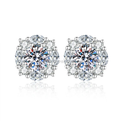 Geometric Sterling Silver Stud Earrings Accentuated with Moissanite