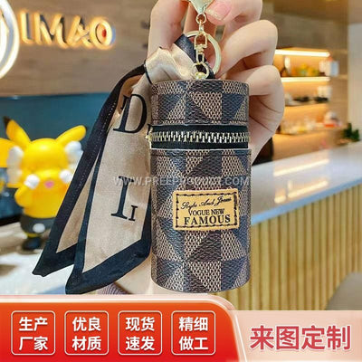 Mini PU Vintage Plaid Coin Pouch with Keychain Loop – European Retro