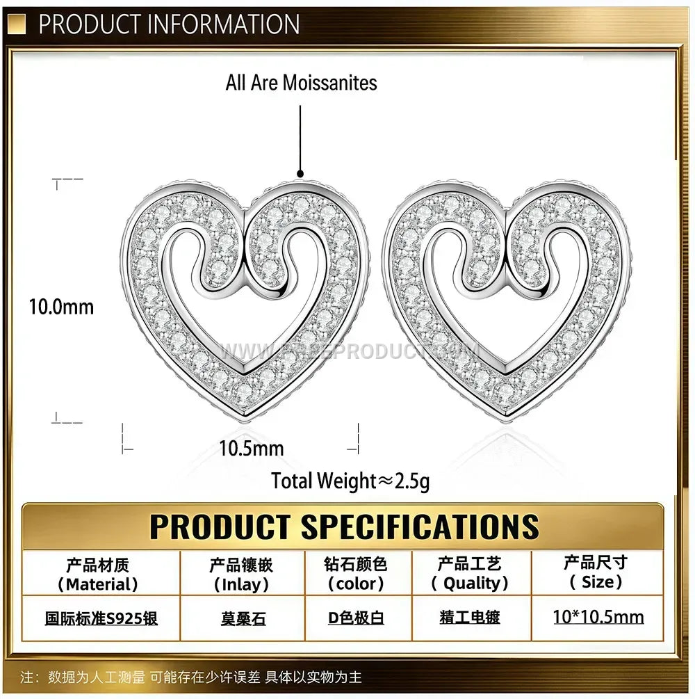 Openwork Heart Moissanite Stud Earrings in Sterling Silver