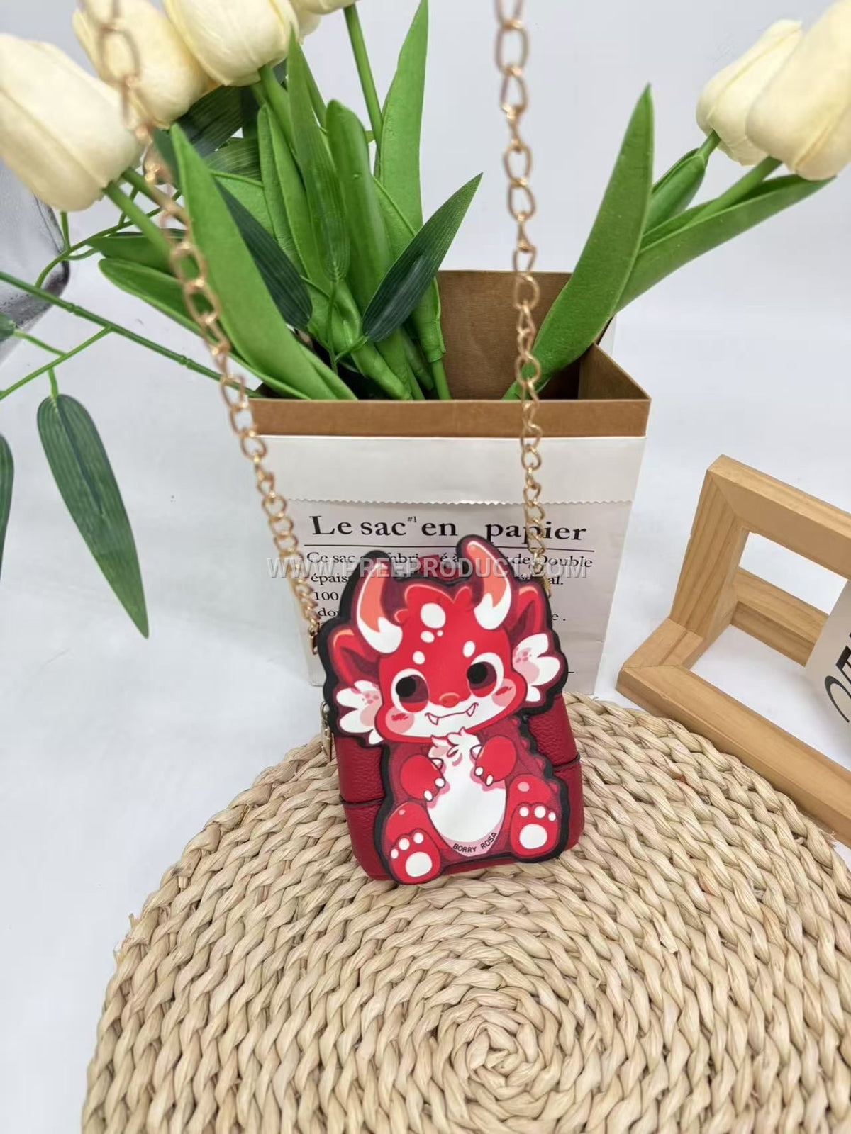 Polyurethane Cartoon Chain Mini Crossbody Key Pouch