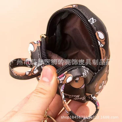 Cute PU Bear Mini Coin Purse with Zipper and Keychain