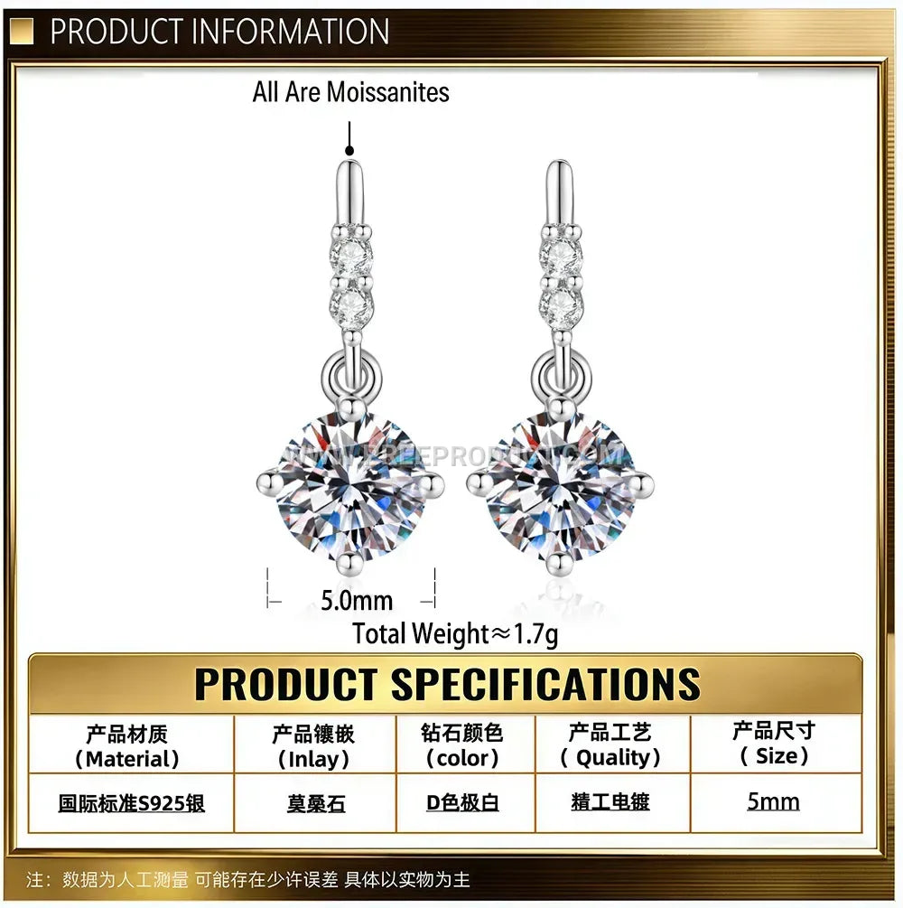 Sterling Silver Six Prong Solitaire Tassel Stud Earrings
