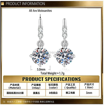 Sterling Silver Six Prong Solitaire Tassel Stud Earrings