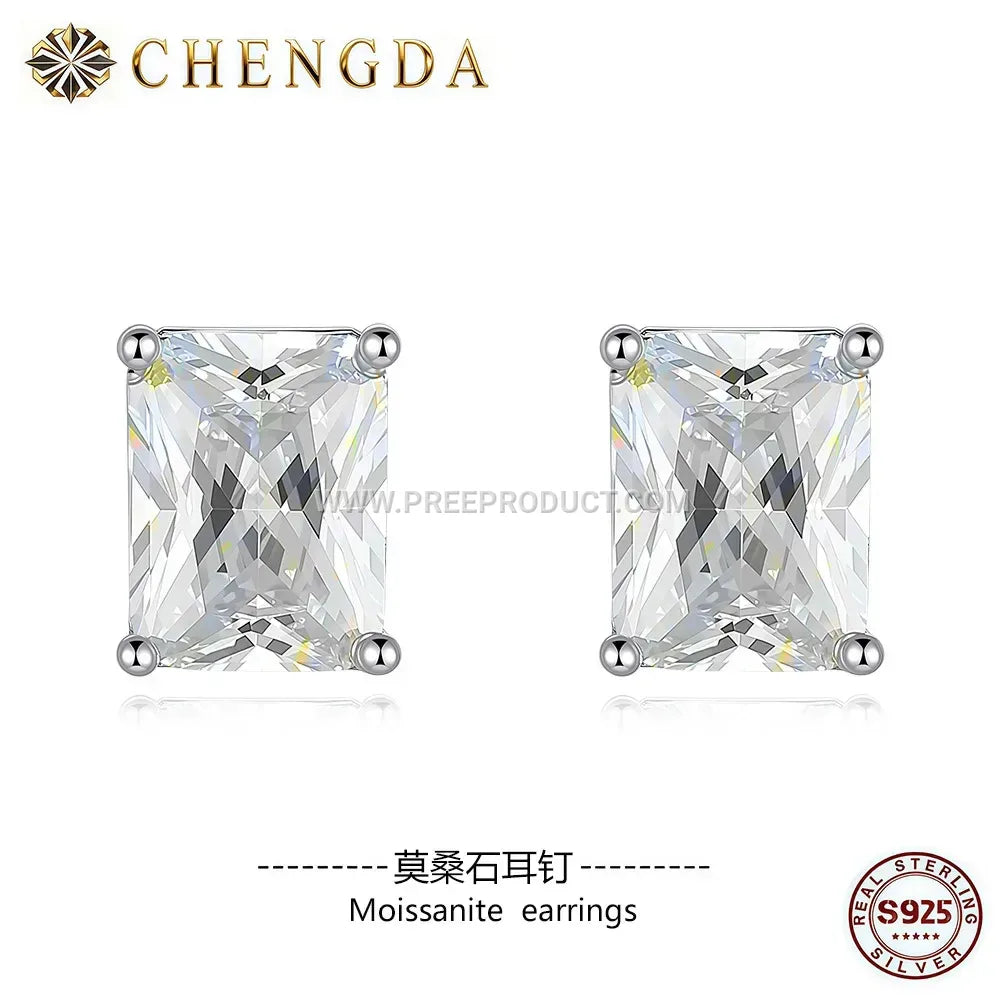 Geometric Cut Moissanite Sterling Silver Stud Earrings