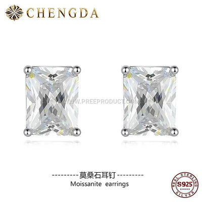 Geometric Cut Moissanite Sterling Silver Stud Earrings