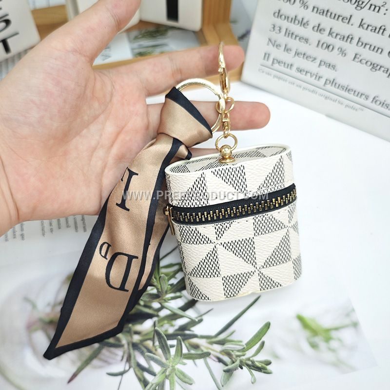 Portable PU Earphone Case with Stylish Keychain