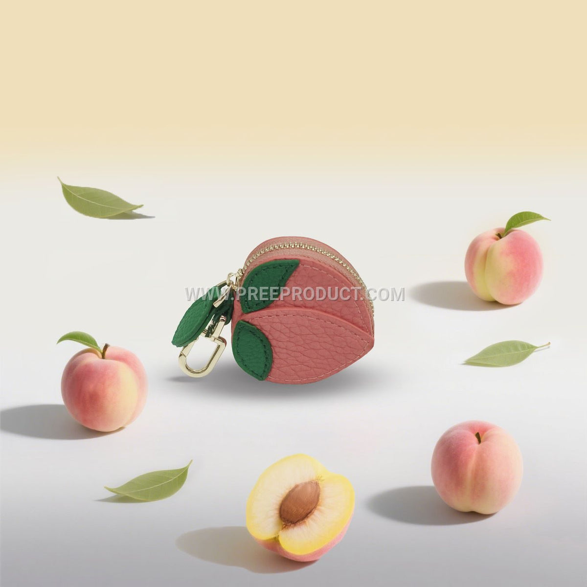 Fruit‑Print Mini PU Wallet Keychain with Fresh‑Style Storage