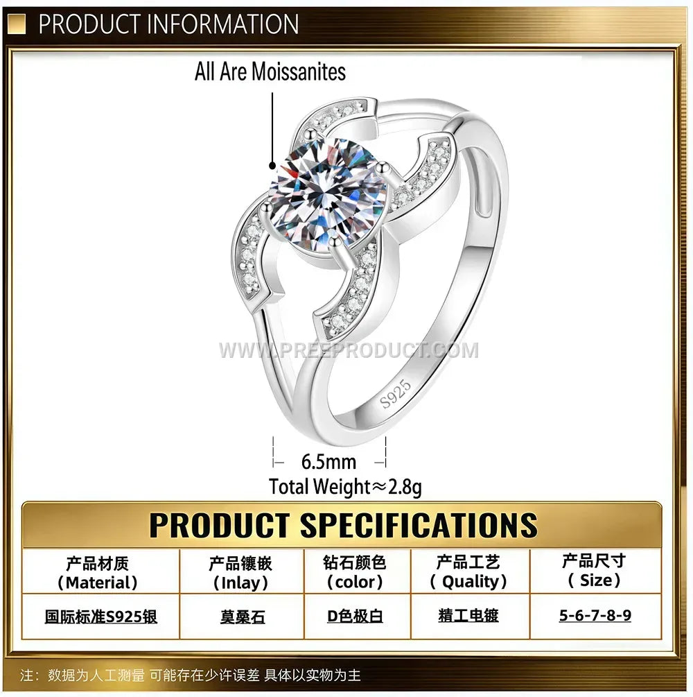 Sterling Silver Four Prong Solitaire Moissanite Ring