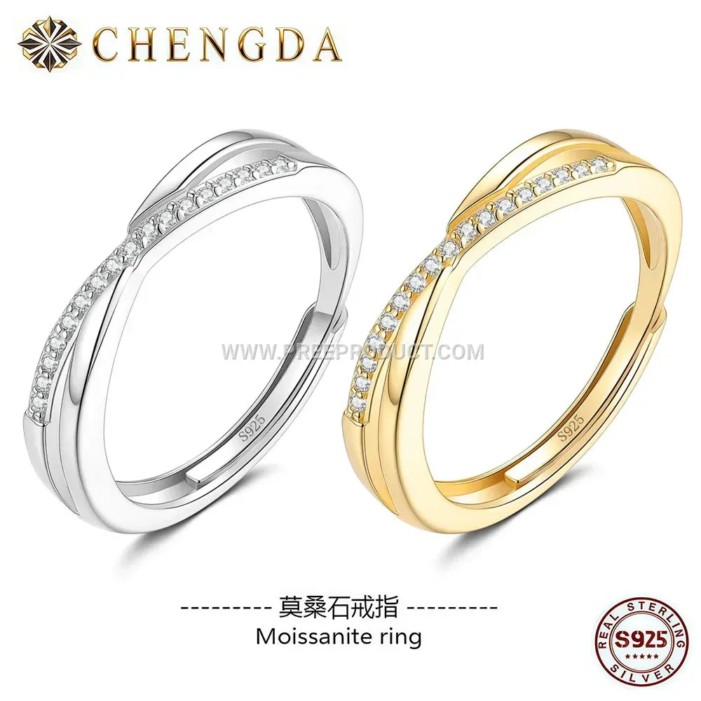 Sterling Silver Pave Geometric Moissanite Band Ring