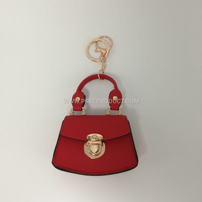 Mini PU Keychain Purse with Fresh-Style Decorative Charm