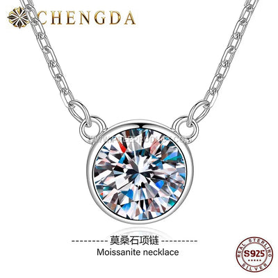 Minimalist Bezel Set Moissanite Sterling Silver Pendant Necklace