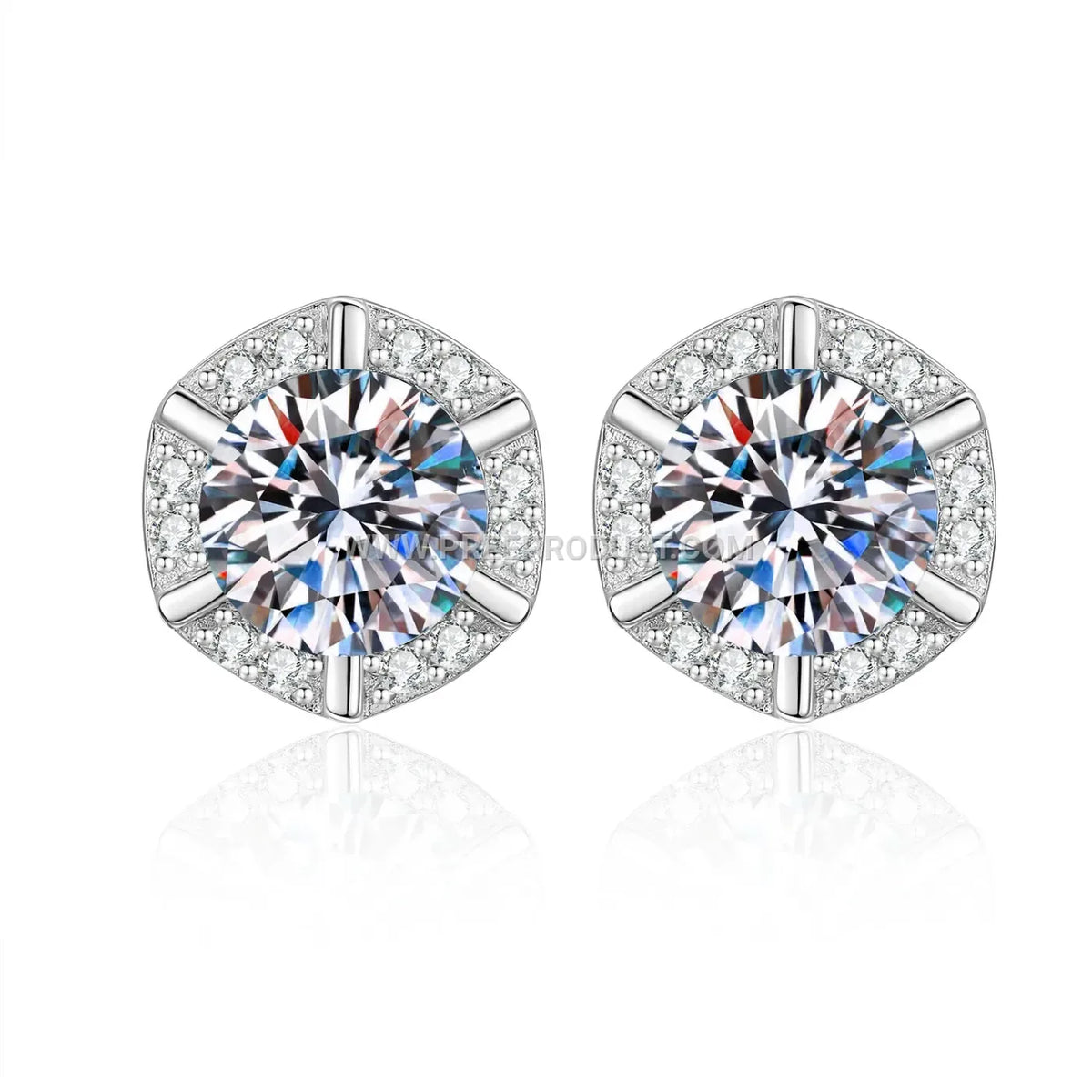 Geometric Moissanite Solitaire Stud Earrings 925 Silver
