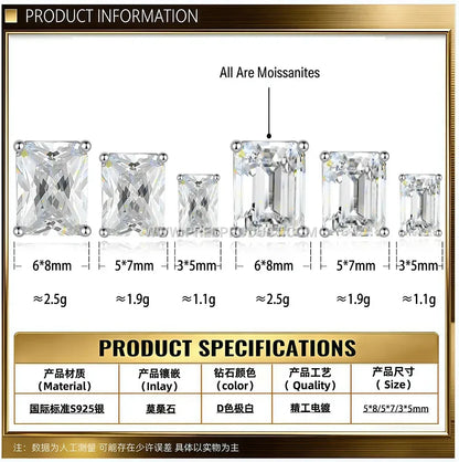 Geometric Cut Moissanite Sterling Silver Stud Earrings