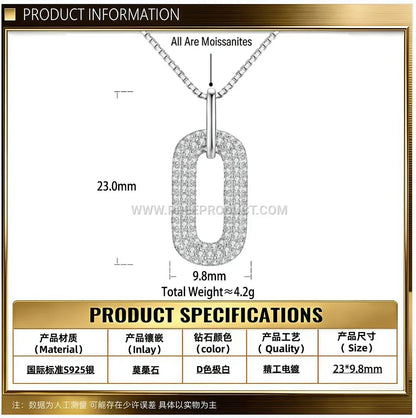 Sterling Silver Double Ring Paperclip Pendant Necklace with Moissanite