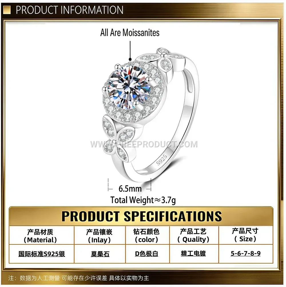 Elegant Moissanite Solitaire Engagement Ring 18K Gold Plated Silver