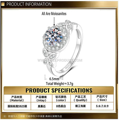 Elegant Moissanite Solitaire Engagement Ring 18K Gold Plated Silver