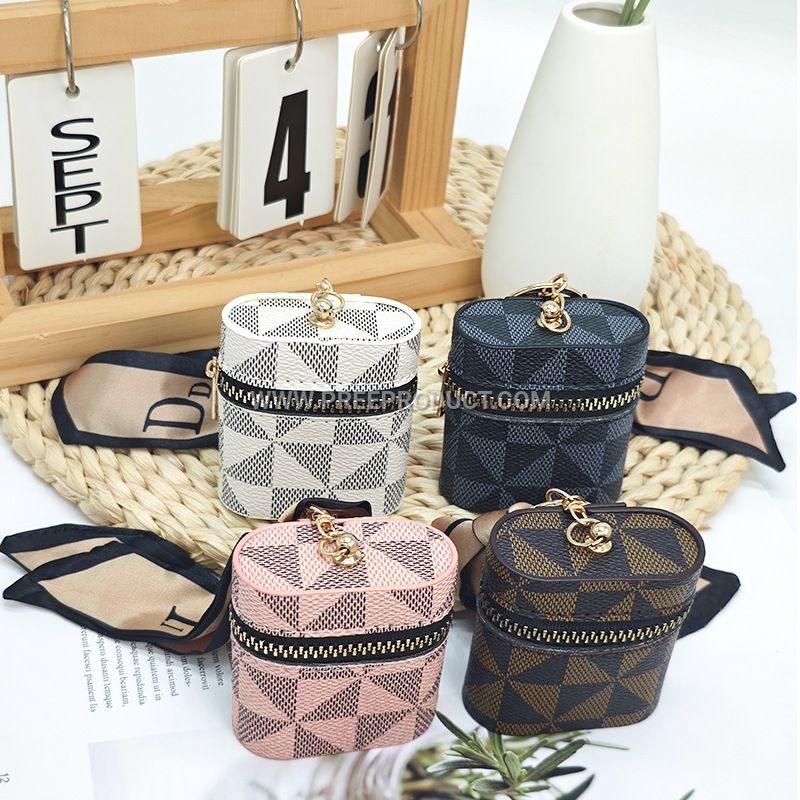 Portable PU Earphone Case with Stylish Keychain