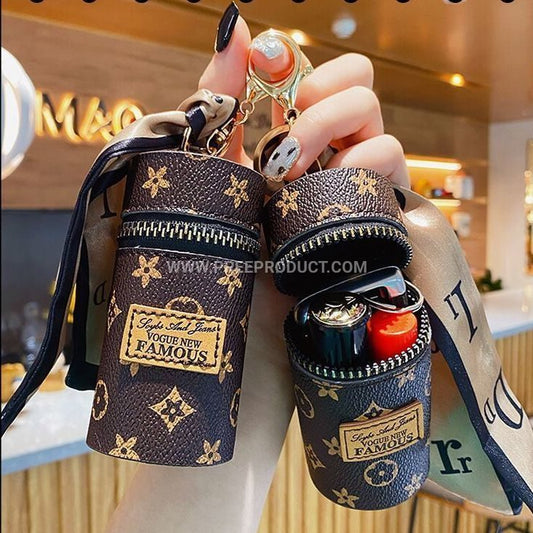 Checkered PU Mini Wallet With Keychain Loop And Earphone Pocket