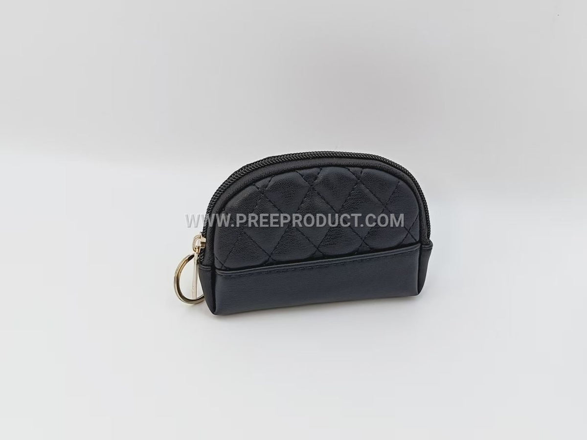 Shell-Shaped PU Diamond-Grid Zip Coin Purse