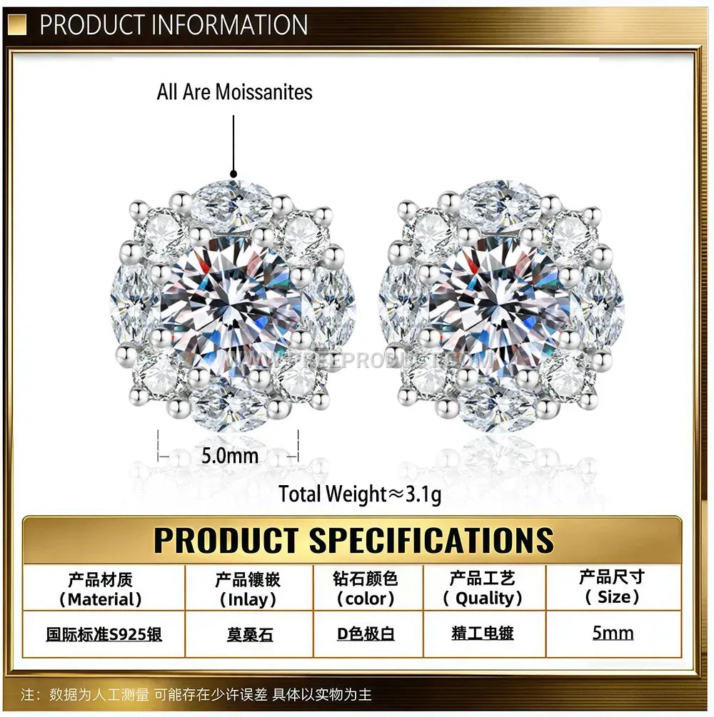 Geometric Sterling Silver Stud Earrings Accentuated with Moissanite