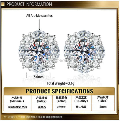 Geometric Sterling Silver Stud Earrings Accentuated with Moissanite