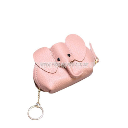 Mini Elephant‑Print PU Zipper Lipstick Pouch with Keychain