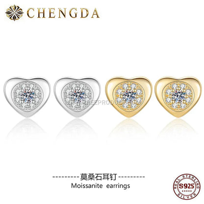Minimalist Heart Moissanite Silver Stud Earrings