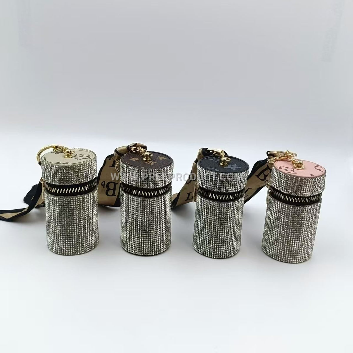Diamond‑Embellished PU Lipstick Pouch with Keychain