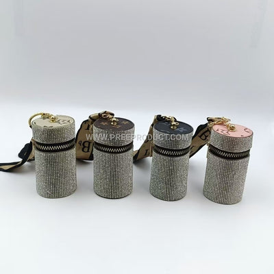 Diamond‑Embellished PU Lipstick Pouch with Keychain