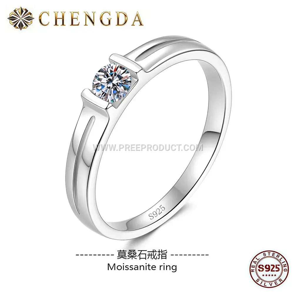 Sterling Silver Square Cut Moissanite Solitaire Ring