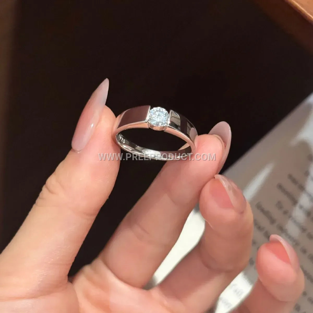 Classic Geometric Moissanite Solitaire Ring in Sterling Silver