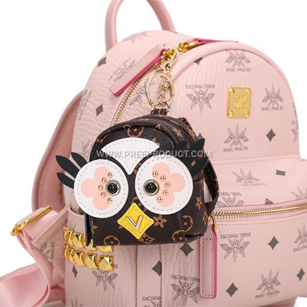 Korean-Style PU Mini Backpack Coin Purse with Zipper and Keychain