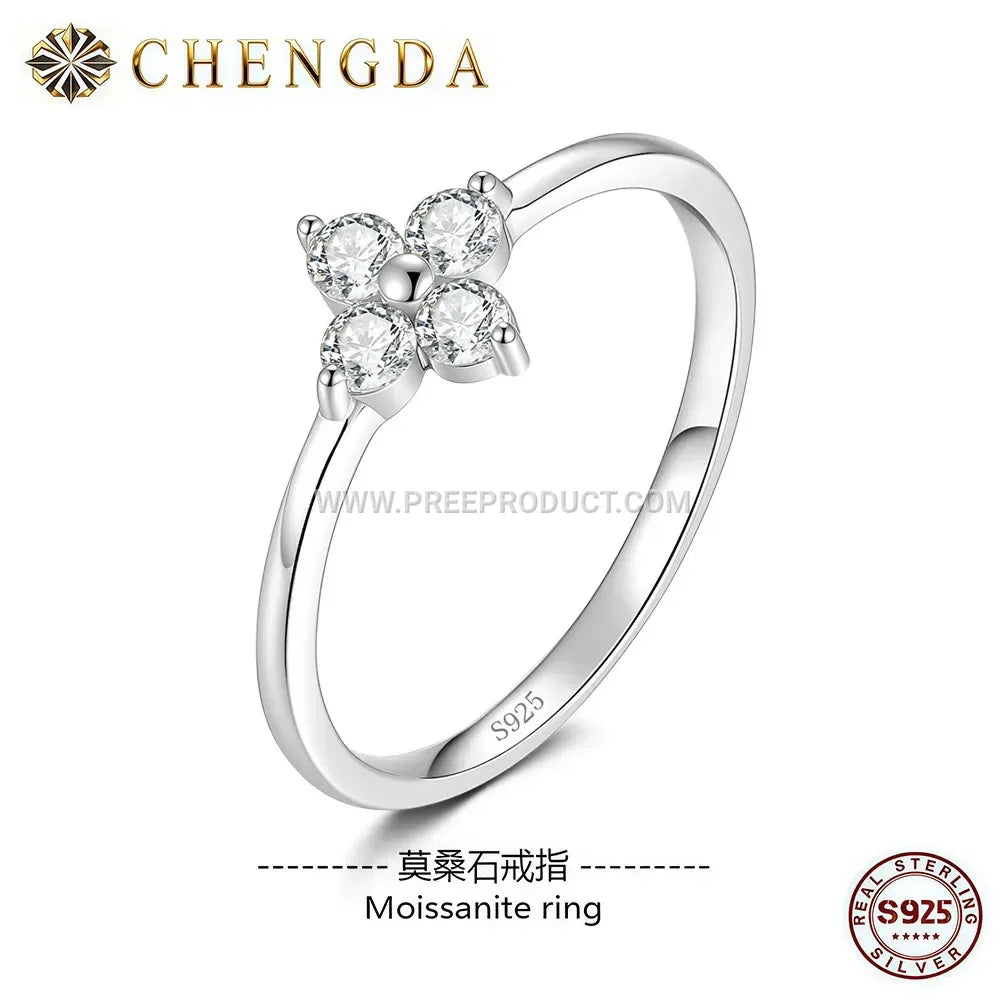 Four Leaf Clover Moissanite Sterling Silver Ring