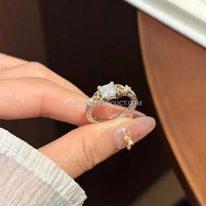 Runic Style Sterling Silver Ring Set with Moissanite