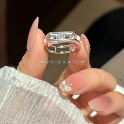 Sliding Square Moissanite Band in Sterling Silver