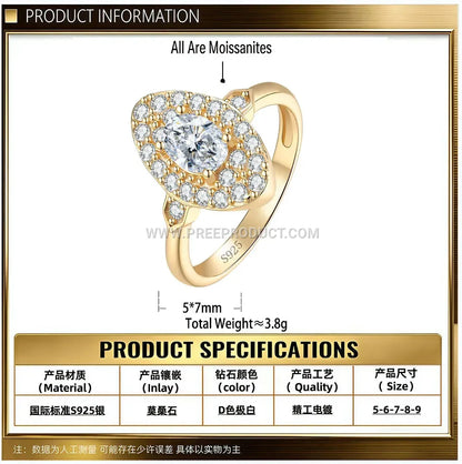 Vintage Style 925 Silver Egg Shaped Moissanite Statement Ring