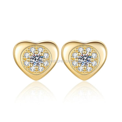 Minimalist Heart Moissanite Silver Stud Earrings