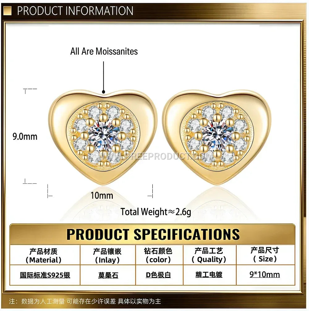 Minimalist Heart Moissanite Silver Stud Earrings