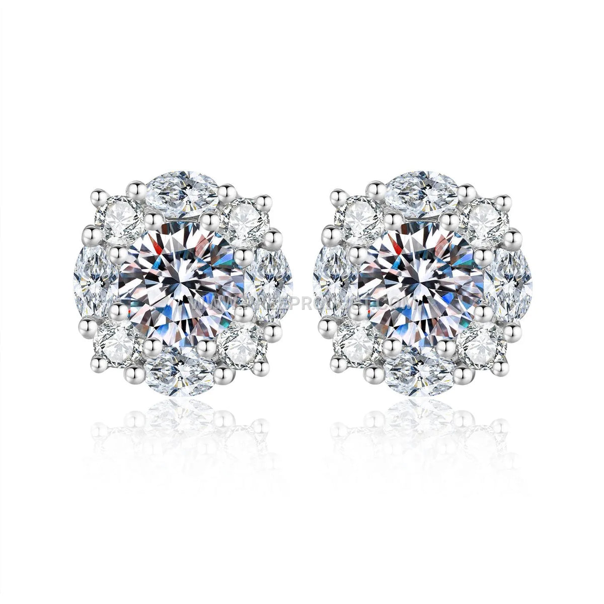 Geometric Sterling Silver Stud Earrings Accentuated with Moissanite