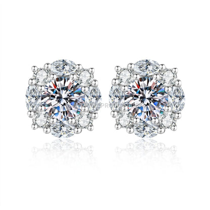 Geometric Sterling Silver Stud Earrings Accentuated with Moissanite