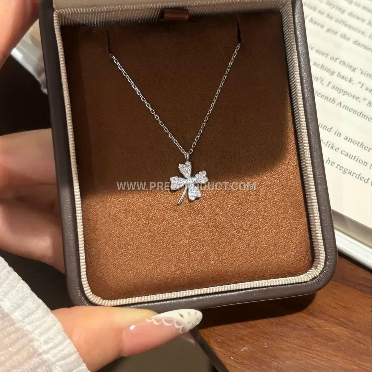 Sterling Silver Four Leaf Clover Moissanite Pendant Necklace