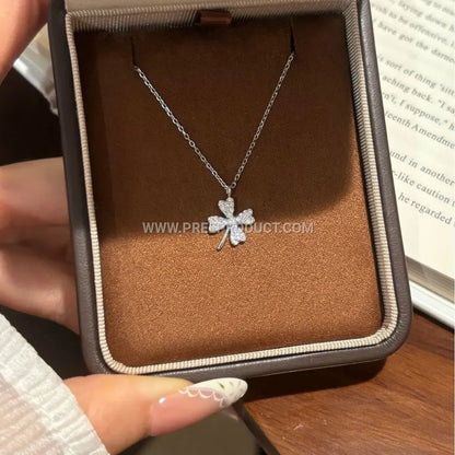 Sterling Silver Four Leaf Clover Moissanite Pendant Necklace