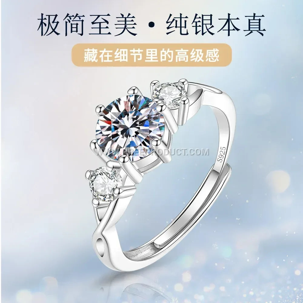 Line Motif Sterling Silver Ring With Solitaire Accent