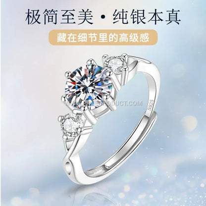 Line Motif Sterling Silver Ring With Solitaire Accent