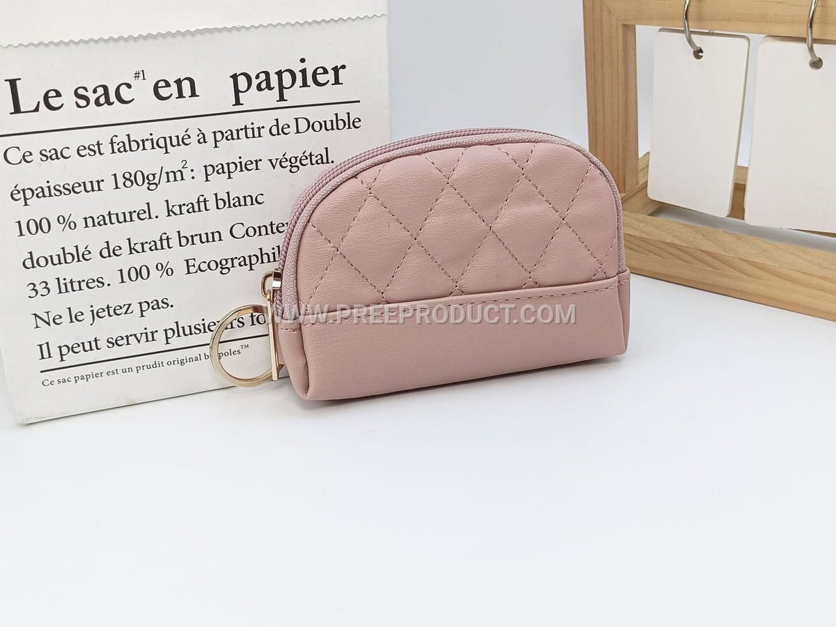 Shell-Shaped PU Diamond-Grid Zip Coin Purse