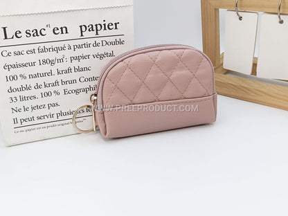 Shell-Shaped PU Diamond-Grid Zip Coin Purse