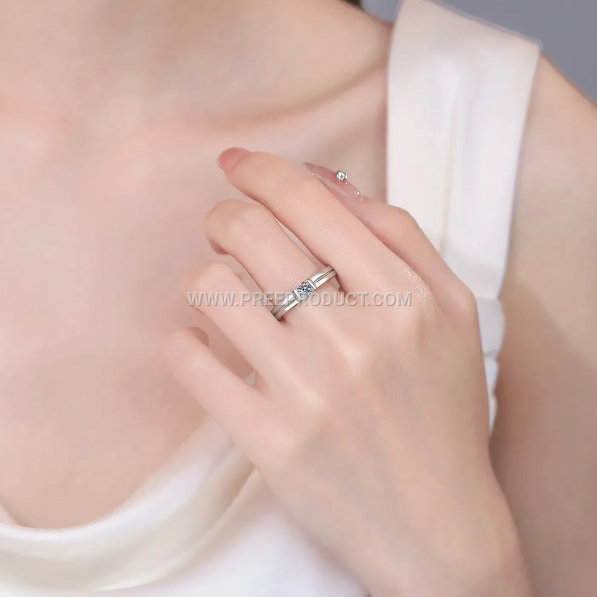 Sterling Silver Square Cut Moissanite Solitaire Ring